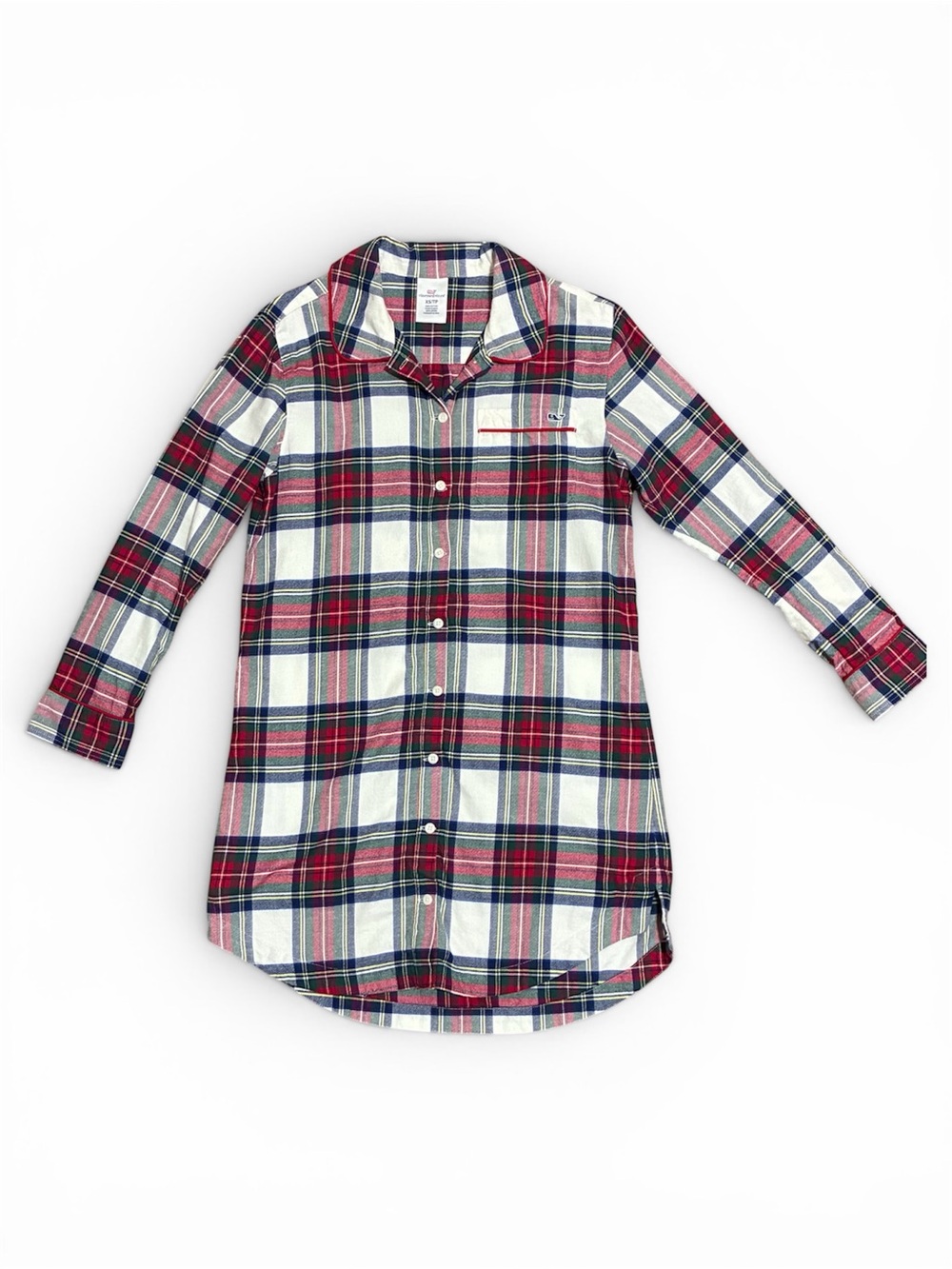 Vineyard Vines XS Nightgown Sleep Shirt Plaid 100% Cotton Button Front Pajama Pj